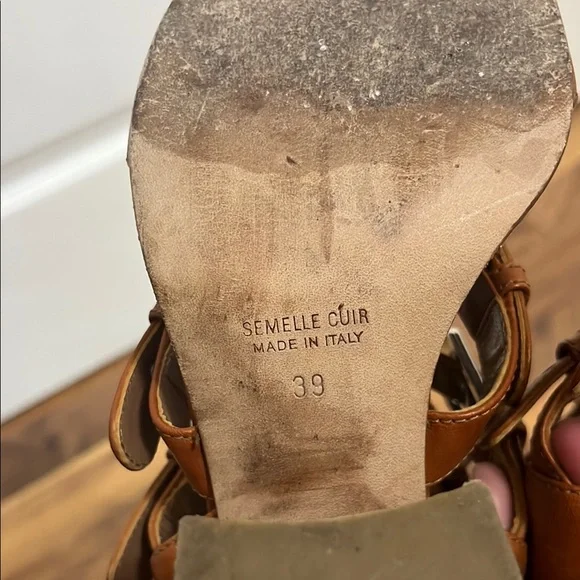 Laurence Decade Paris Brown Leather Strappy Buckle Heeled Sandals Size 39 - Picture 3 of 11